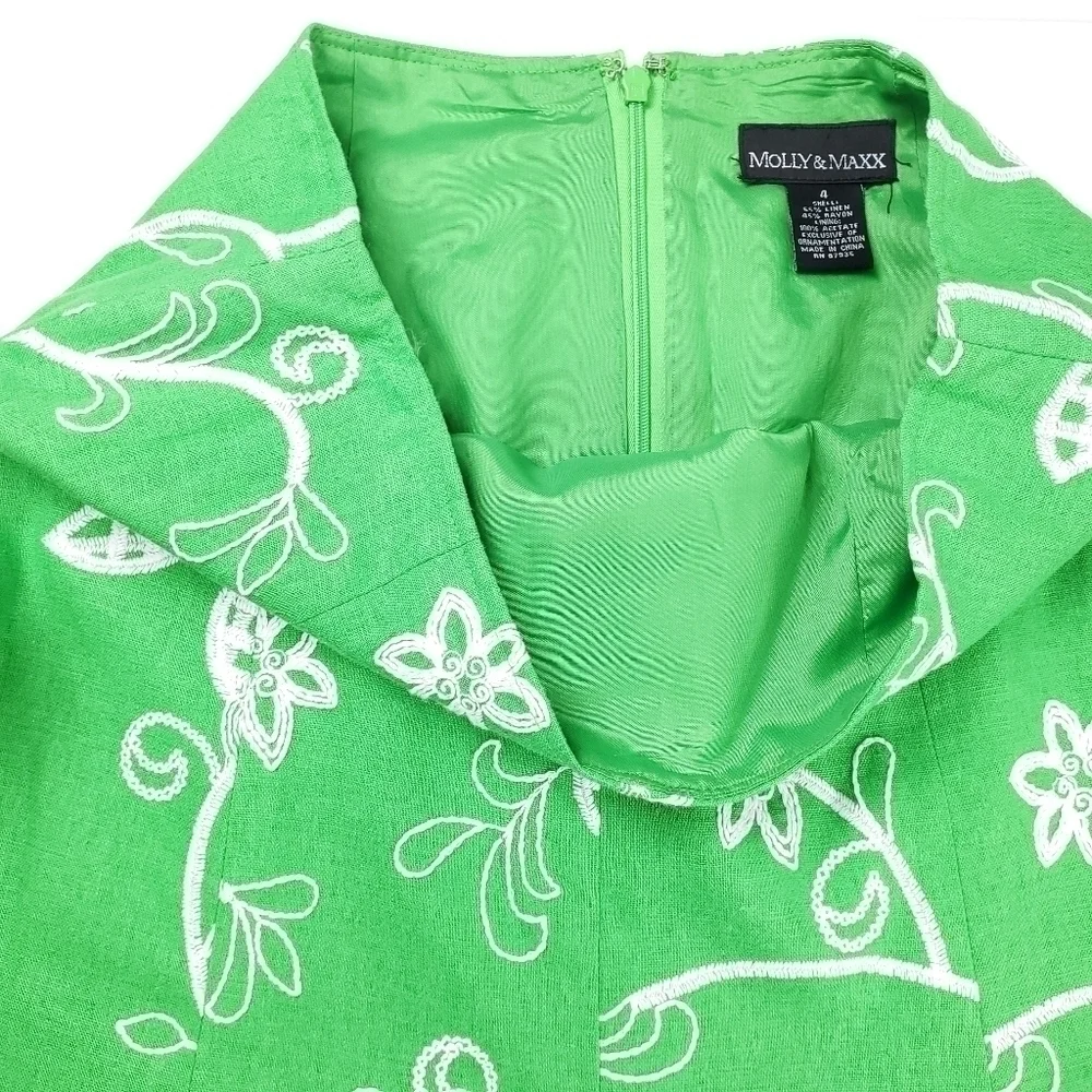 Molly & Maxx Green Wht Linen Embroidered Skirt 4